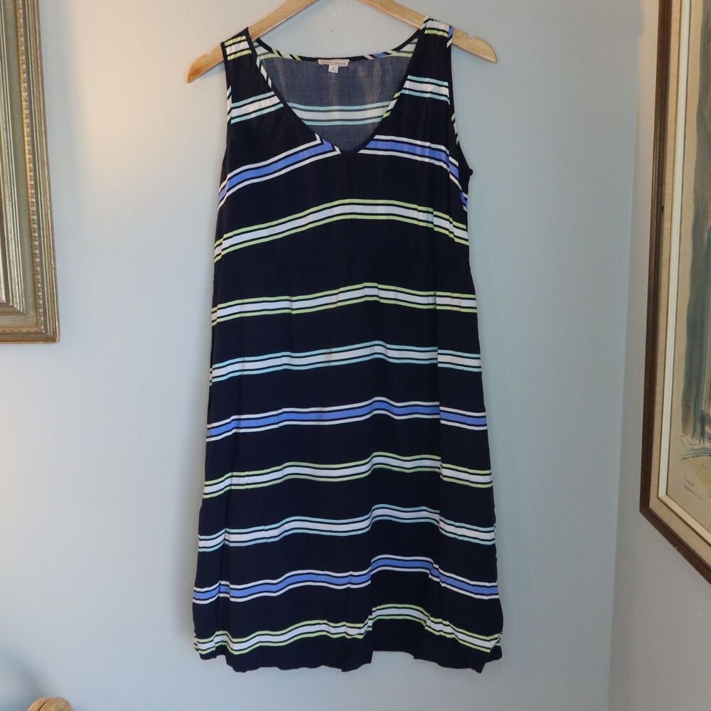 Gap Maternity Dress Womens M Blue Striped V-Neck Sleeveless Lined Knee Length